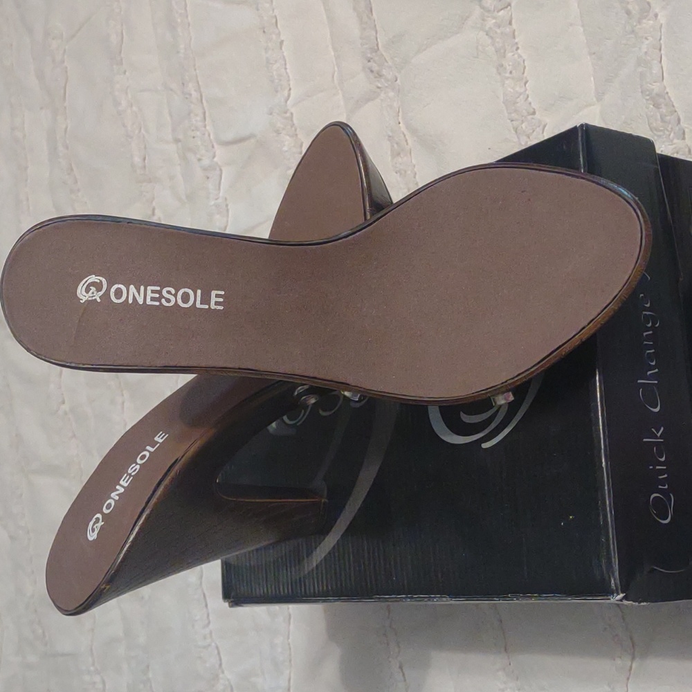Onesole Brown Women's Interchangeable Heels - Picture 2 of 6